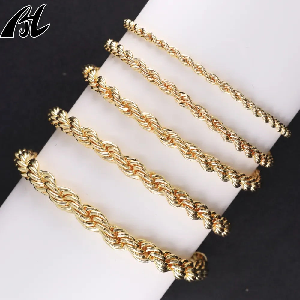 Hip hop joyeria oro laminado mujeres hombres clásico serpiente cadena pulseras cable grueso cuerda Twist Chain