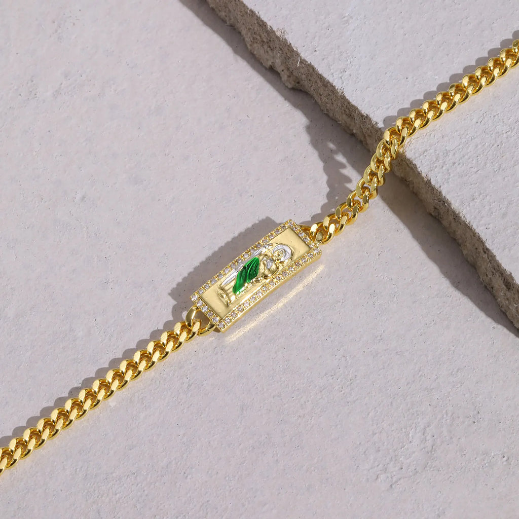 Pulsera San Judas Tadeo – Eslabones Ajustables Oro Laminado | Joyería Religiosa