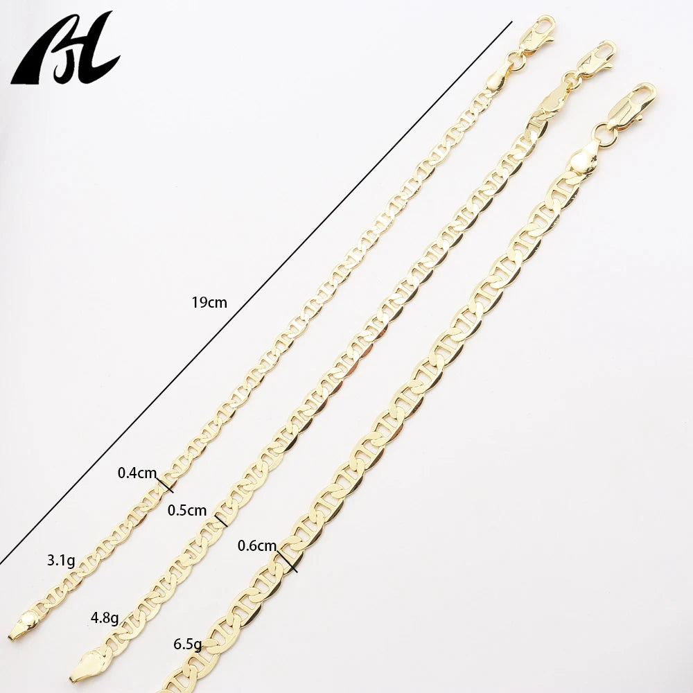 Pulsera Cadena Mariner Chapada en Oro 14K – Estilo Clásico | Hombre