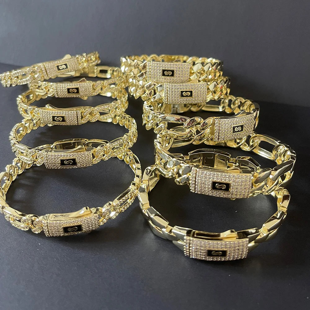 Pulsera Cubana Monaco Hip Hop – Chapada en Oro 14K | Hombre y Mujer