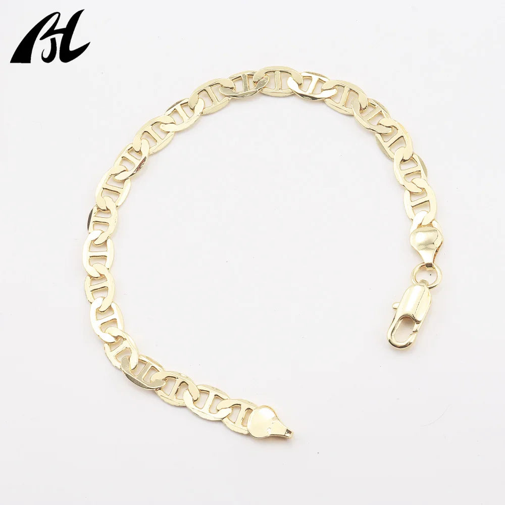 Pulsera Cadena Mariner Chapada en Oro 14K – Estilo Clásico | Hombre