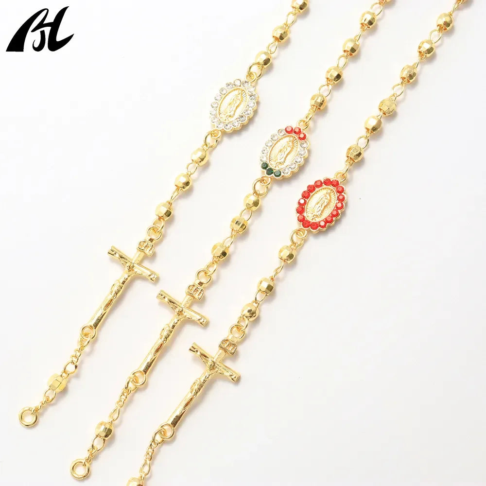 Pulsera Rosario Tricolor – Oro Laminado 14K | Joyería Religiosa Católica