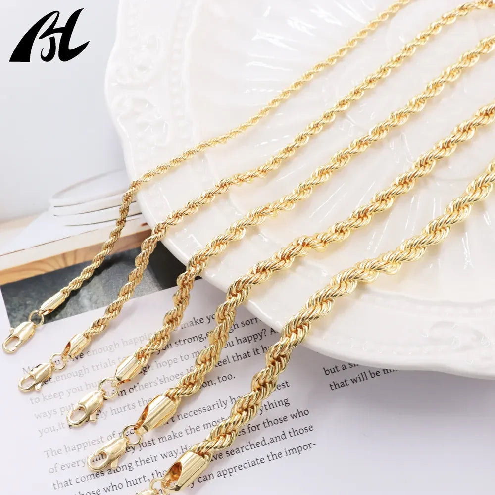 Hip hop joyeria oro laminado mujeres hombres clásico serpiente cadena pulseras cable grueso cuerda Twist Chain