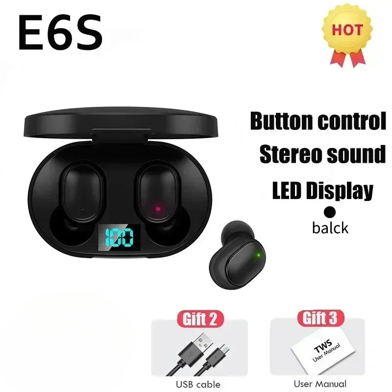 Auriculares Bluetooth E6S TWS – Cancelación de Ruido y Micrófono