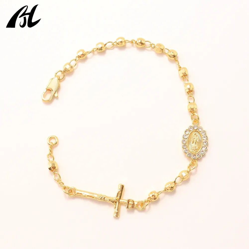 Pulsera Rosario Tricolor – Oro Laminado 14K | Joyería Religiosa Católica