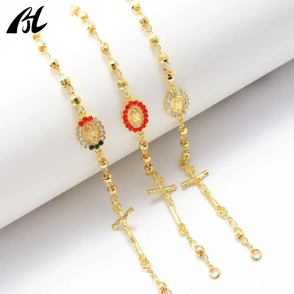 Pulsera Rosario Tricolor – Oro Laminado 14K | Joyería Religiosa Católica