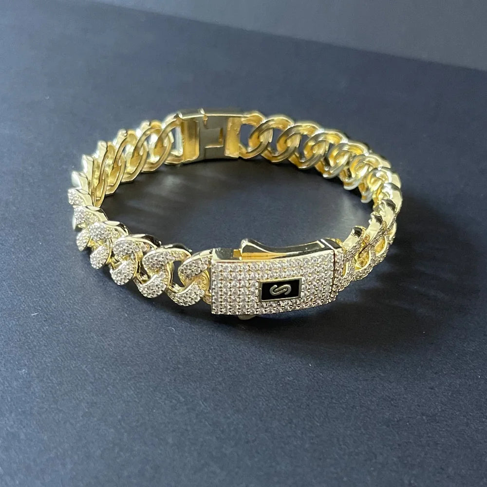 Pulsera Cubana Monaco Hip Hop – Chapada en Oro 14K | Hombre y Mujer