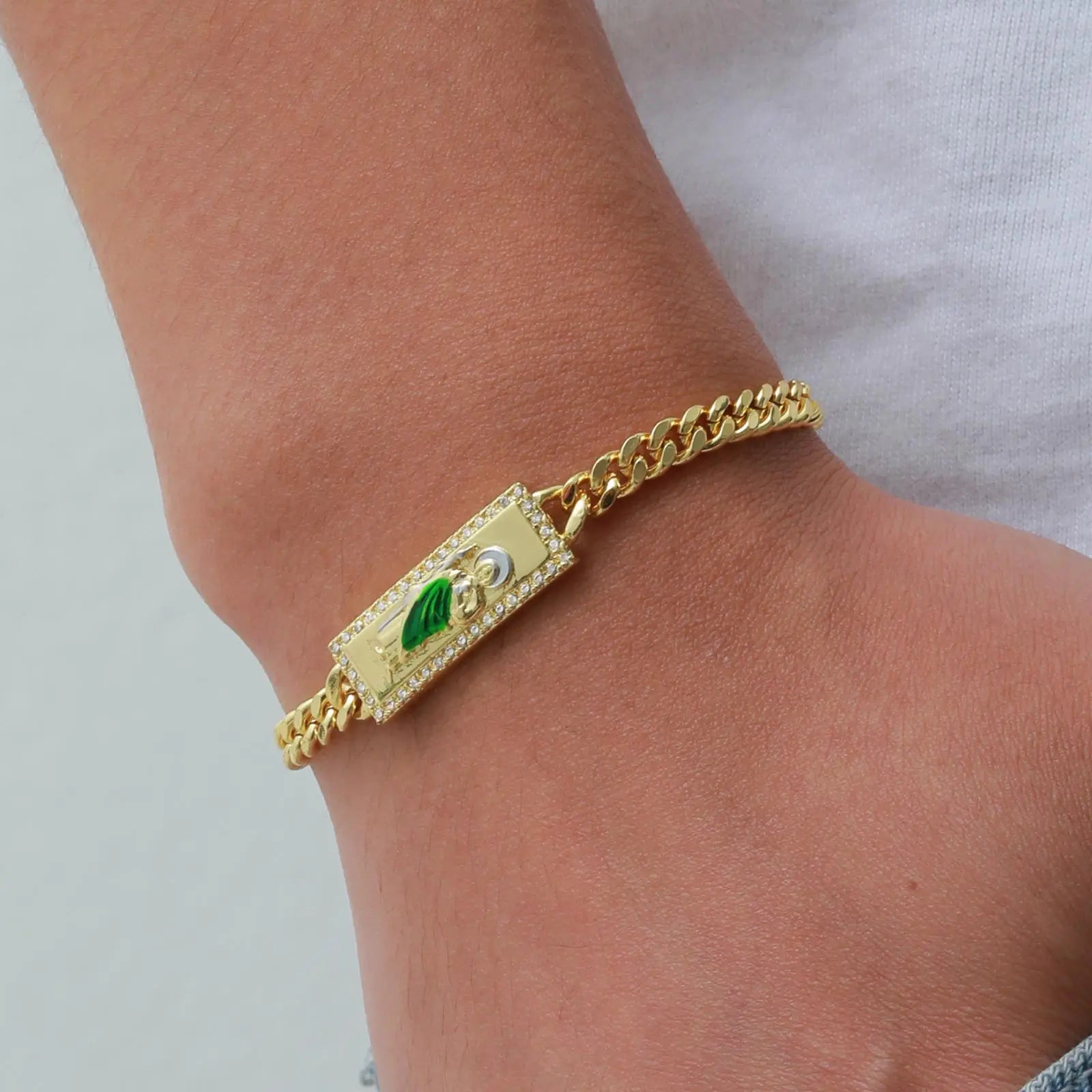 Pulsera San Judas Tadeo – Eslabones Ajustables Oro Laminado | Joyería Religiosa